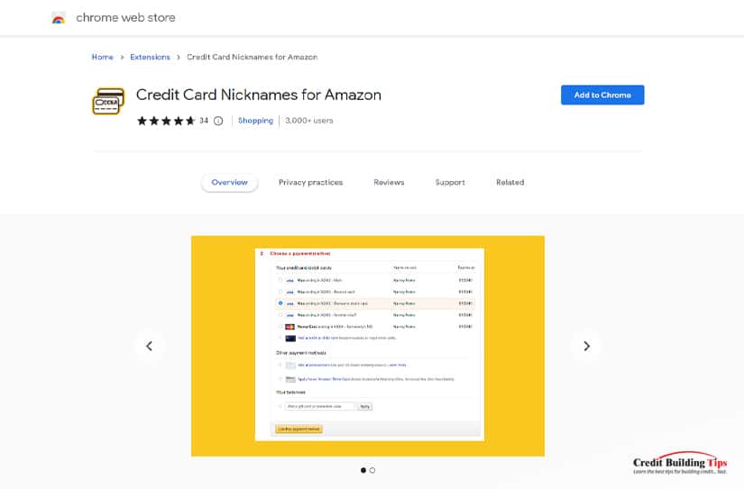 Credit Card Nicknames Chrome Extension