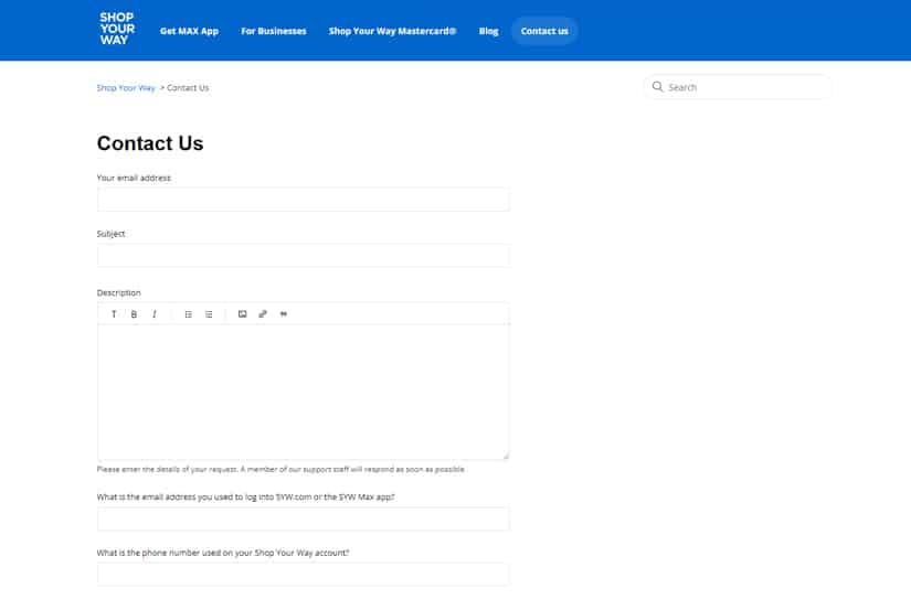 Shop Your Way Contact Form
