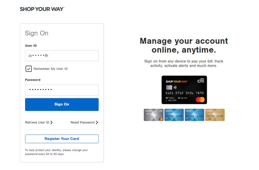 Shop Your Way Mastercard Login Page