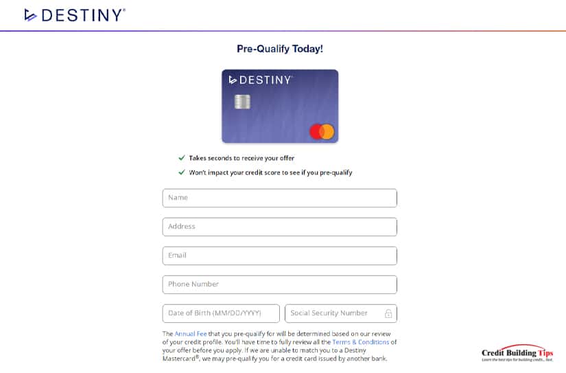 Destiny Credit Card Pre-Qualification