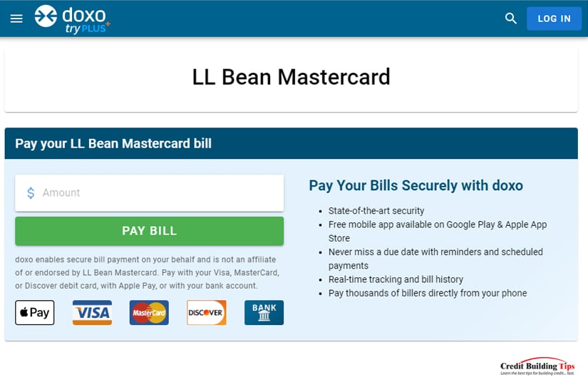 Doxo LL Bean Mastercard Payment Page