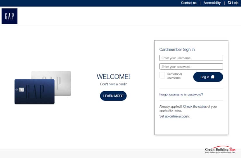 Gap Credit Card Login Page