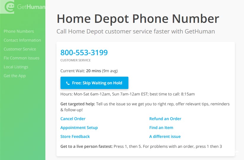 Home Depot Phone Number