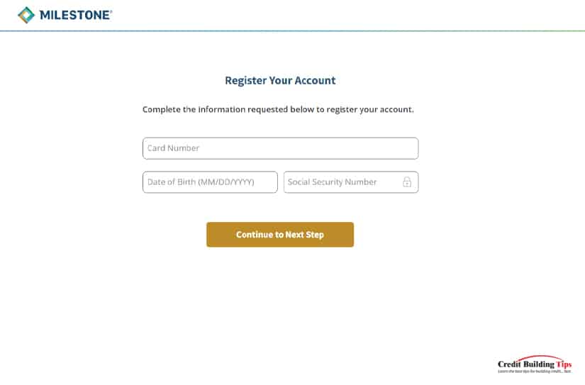Milestone Mastercard Account Registration