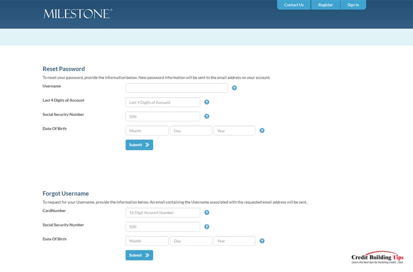 Milestone Mastercard Password Reset Forgot Username