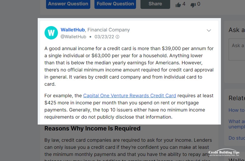 WalletHub Income Recommendation