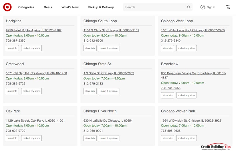 Various Target Store Locations