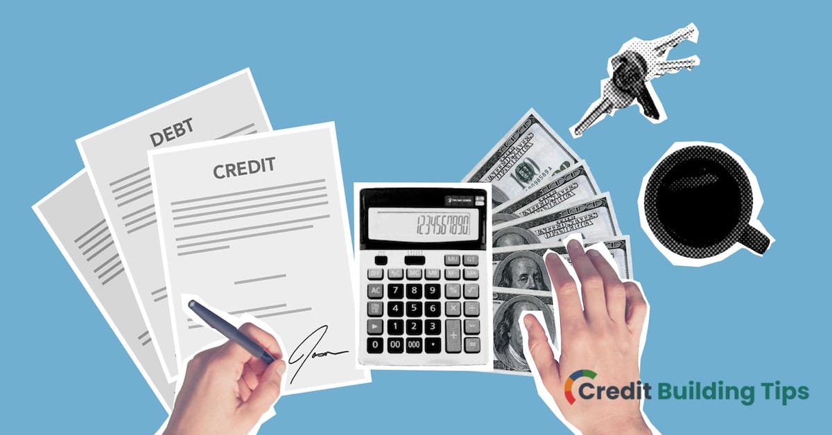 credit debt calculator and money of person trying to determing credit score with collections