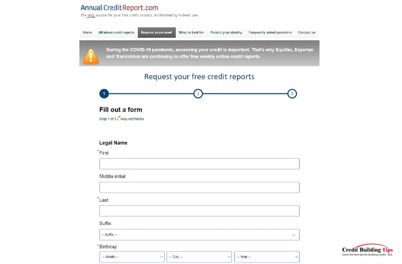 Annual Credit Report Request Page